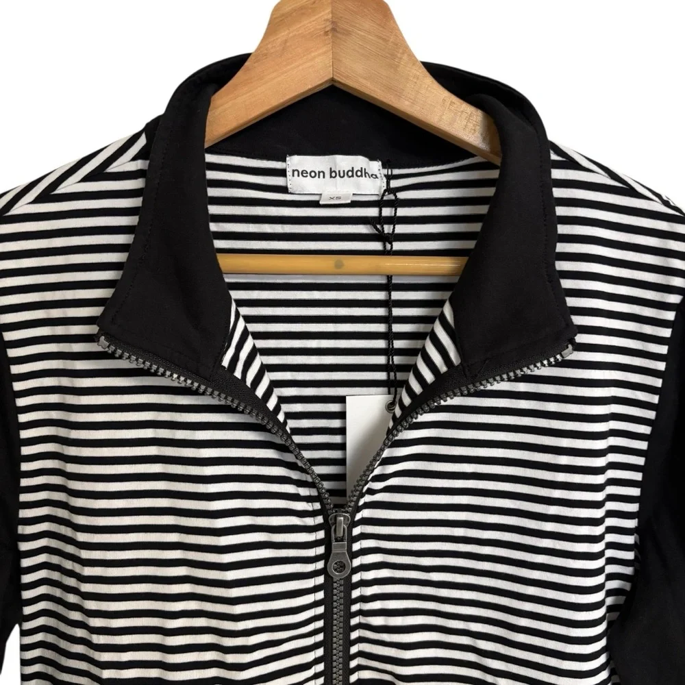 Neon Buddha black white stripes front row tiered ruffle zip up jacket pockets XS - Picture 9 of 15